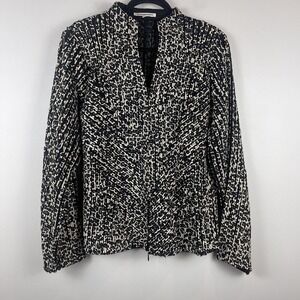 Alexandra Rosati Cheetah Leopard Print Zip Front Jacket Mesh Cutout Black Sz 14